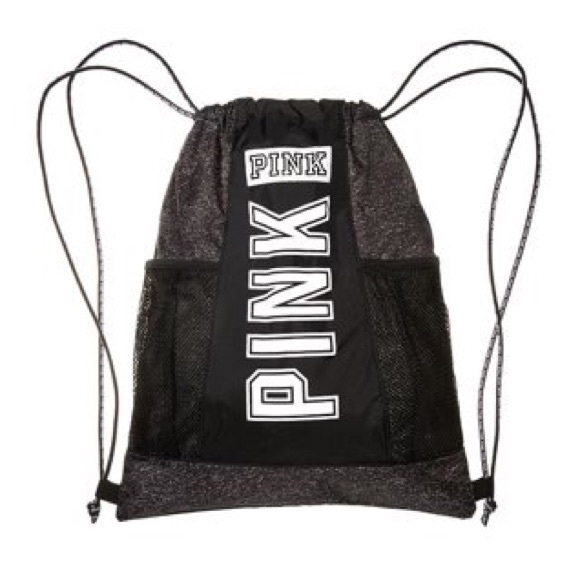 Victorias Secret PINK Drawstring Backpack Black Victorias Secret PINK Drawstring Backpack Black